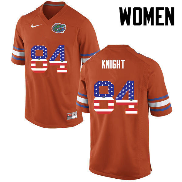 Women Florida Gators #84 Camrin Knight College Football USA Flag Fashion Jerseys-Orange